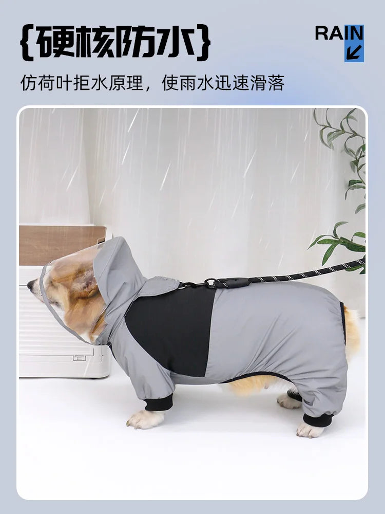 Reflective Dog Raincoat For Small Medium Dogs Gray Pet Clothing Waterproof Aapparel Outfit Corgi French Bulldog Jumpsuit Overall