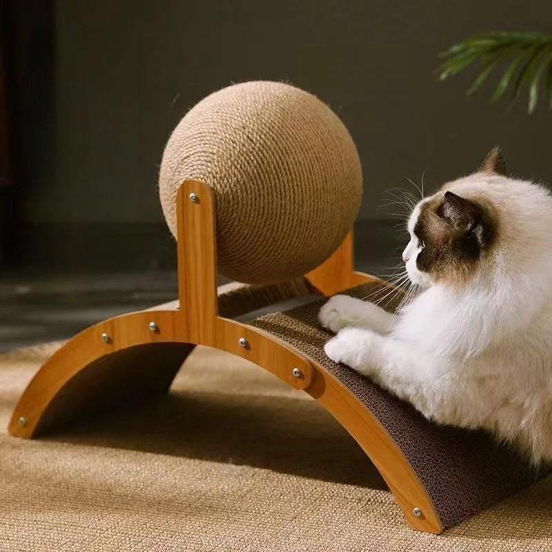 Wooden Cat Scratching Ball 2 In 1 Cat Scratcher Sisal Scratch Board Wear-Resistant Grinding Paw Toy Solid Wood Scraper for Cats