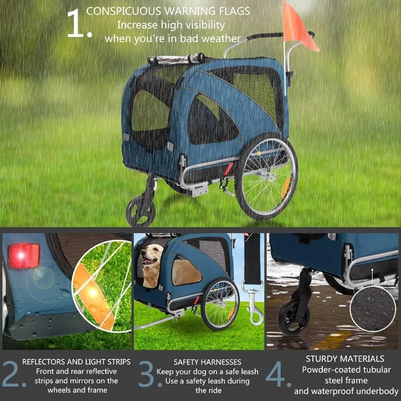 2 in1 Pet Bicycle Trailer with a 6" Stroller Wheel Suitable for Small and Medium Dogs Carrier Up to 88 LBS Easy Folding Cart