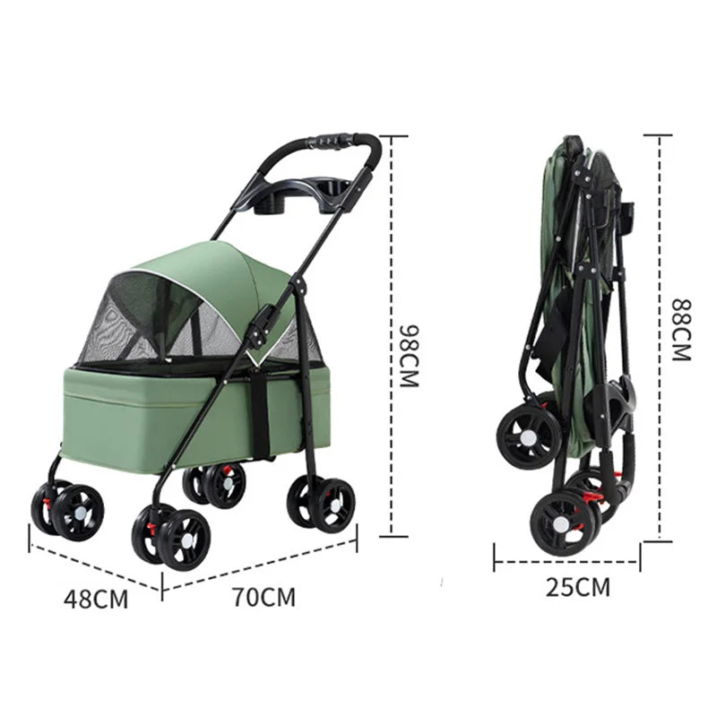 Pet Stroller Cat Teddy Baby Stroller Dogs Go Out with Hand Pulled Carts Lightweight and Foldable Outdoor Travel Small Pet Car