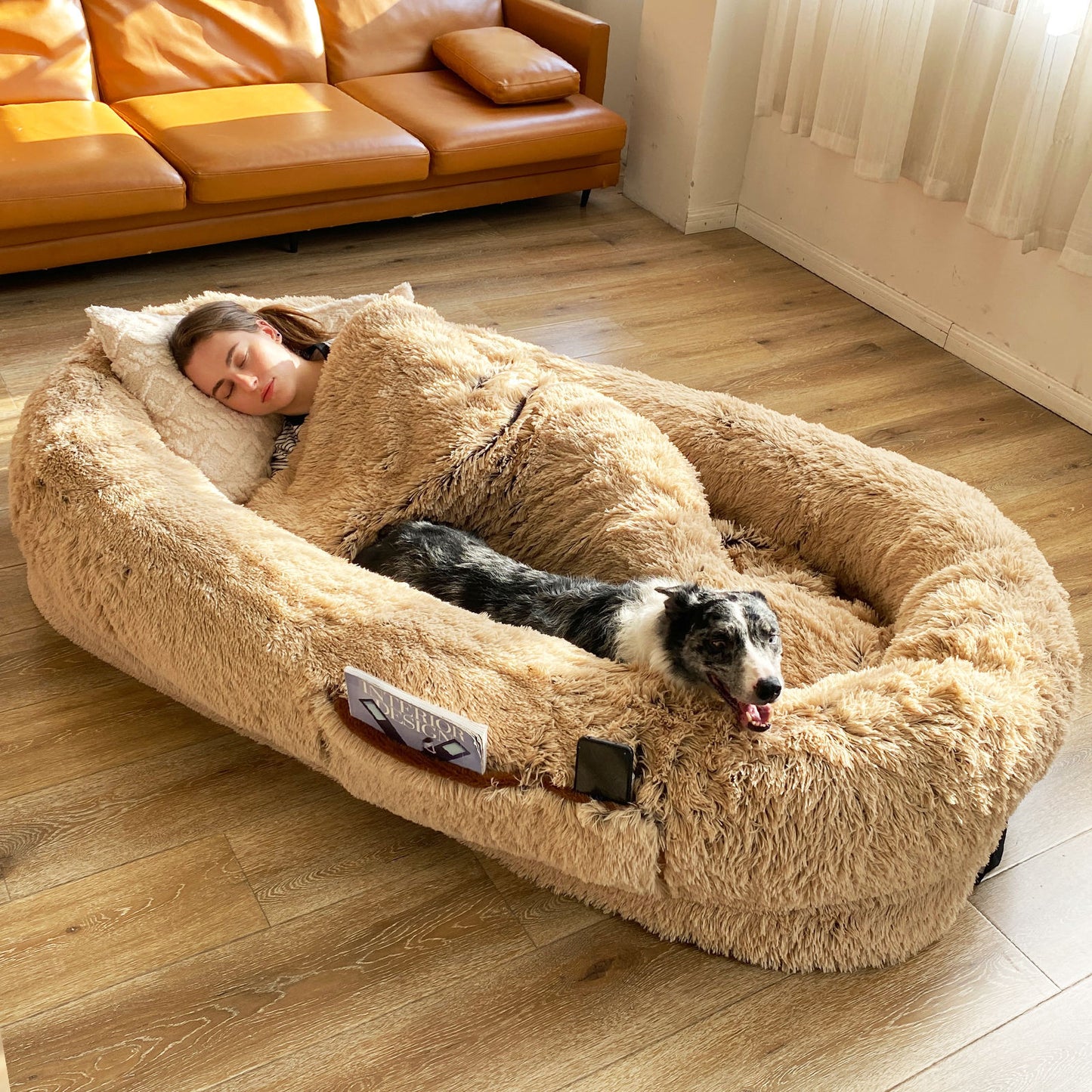 Luxury Human Dog Bed - uxurious and plush non-slip bed is designed to accommodate humans and their canine companions alike