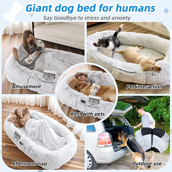 Luxury Human Dog Bed - uxurious and plush non-slip bed is designed to accommodate humans and their canine companions alike