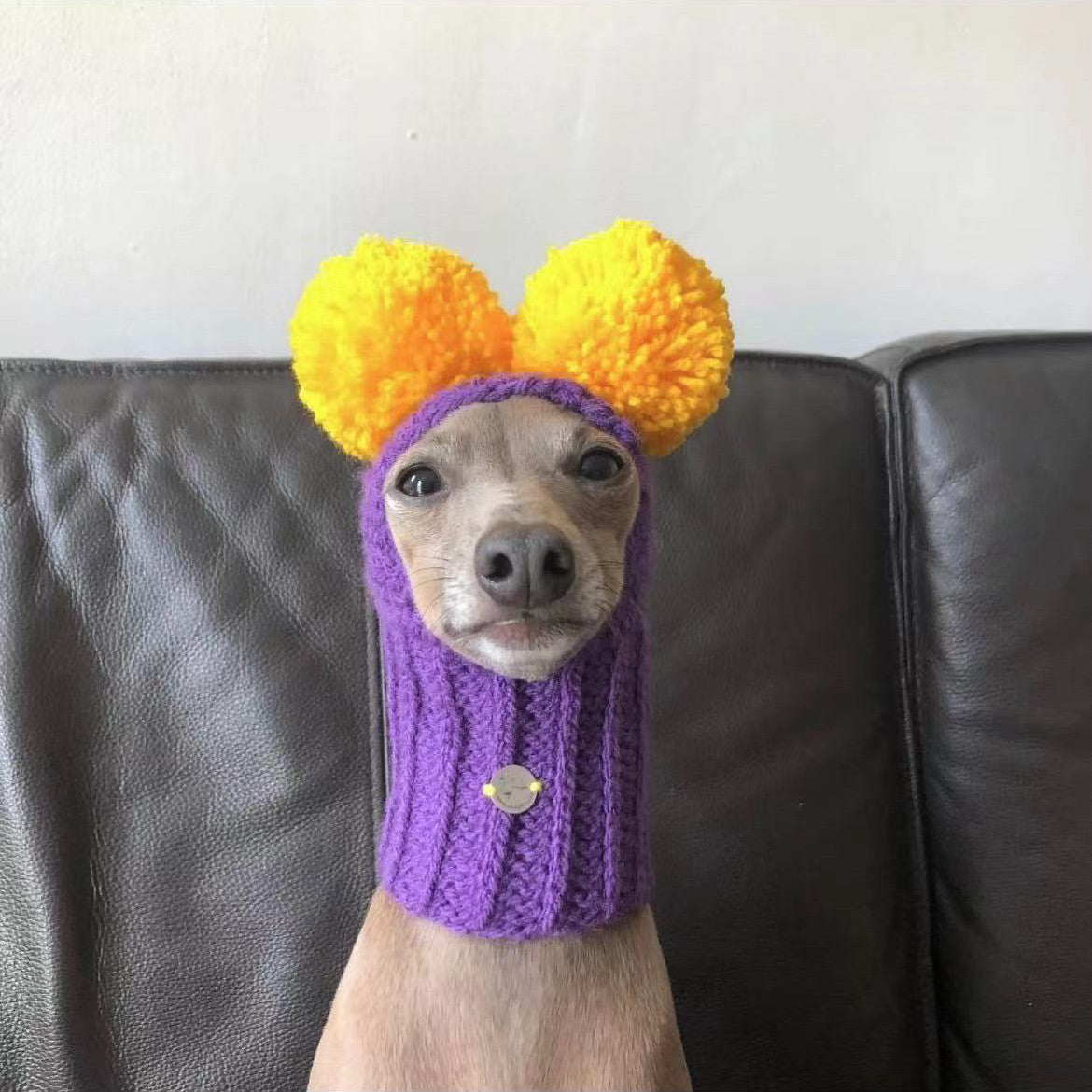 Adorable Hand-Woven Italian Greyhound Hat with Two Pom-Poms | Pet Hats Collection